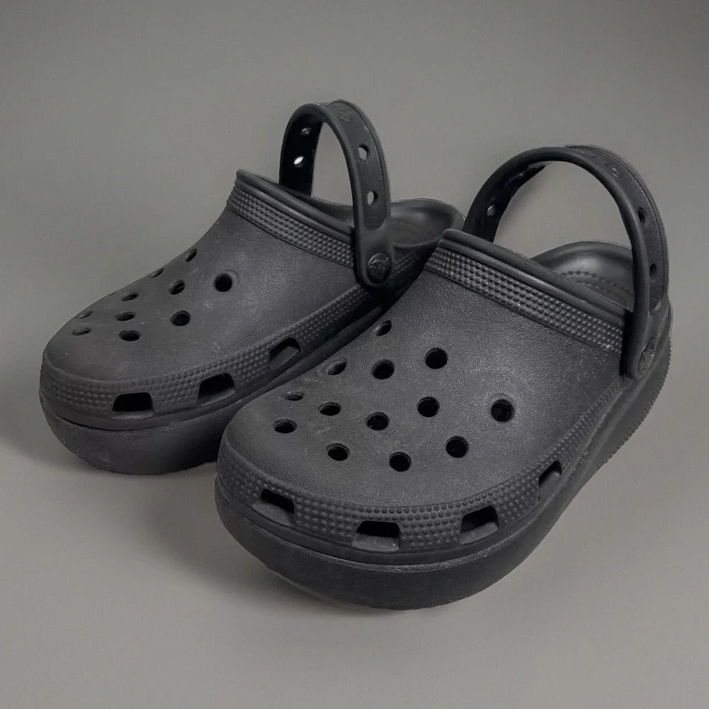 Crocs Mega Crush Clogs Juniors 2 Platform Black Wedge Kids Youth‎ Slip On Iconic